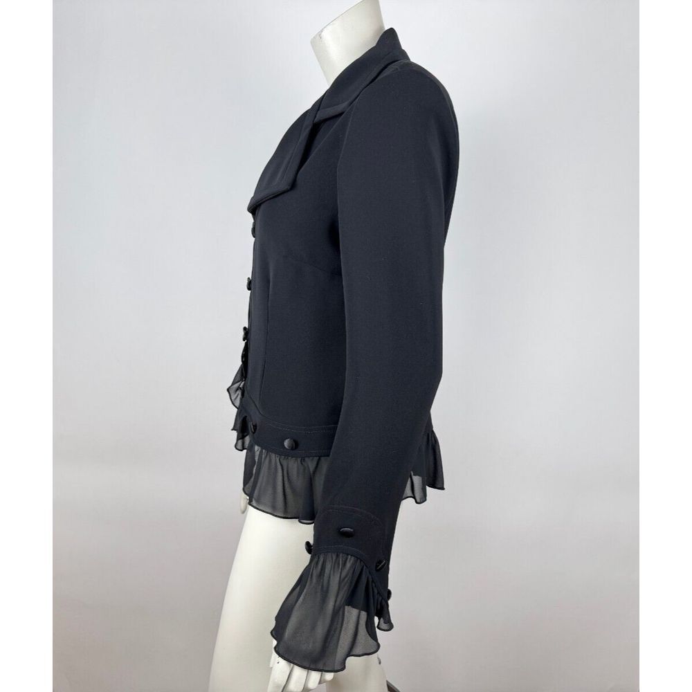 Black Women's Ruffled Hem Blazer Jacket - Picture 4 of 16